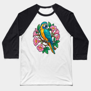 Circular Tropical Macaw Floral Art Baseball T-Shirt