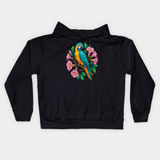 Circular Tropical Macaw Floral Art Kids Hoodie