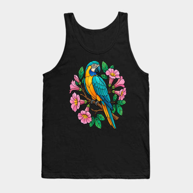 Circular Tropical Macaw Floral Art Tank Top by BirdsnStuff