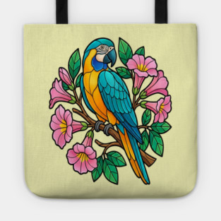 Circular Tropical Macaw Floral Art Tote