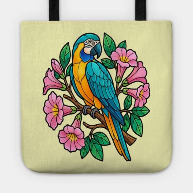 Circular Tropical Macaw Floral Art Tote by BirdsnStuff