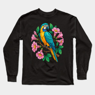 Circular Tropical Macaw Floral Art Long Sleeve T-Shirt