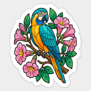 Circular Tropical Macaw Floral Art Magnet