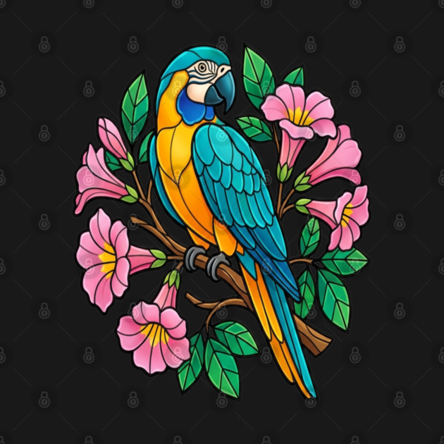 Circular Tropical Macaw Floral Art by BirdsnStuff