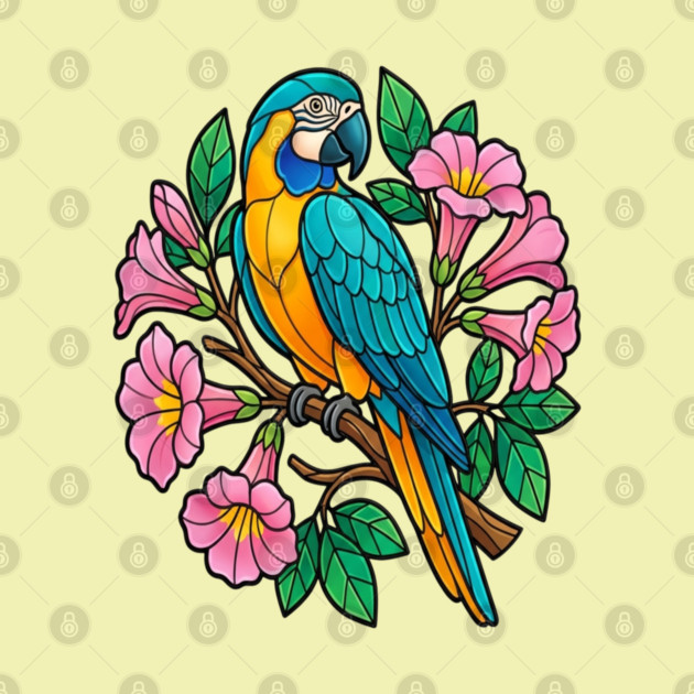 Circular Tropical Macaw Floral Art by BirdsnStuff