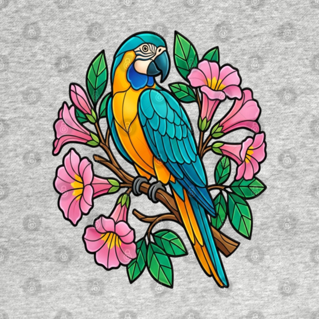 Circular Tropical Macaw Floral Art by BirdsnStuff