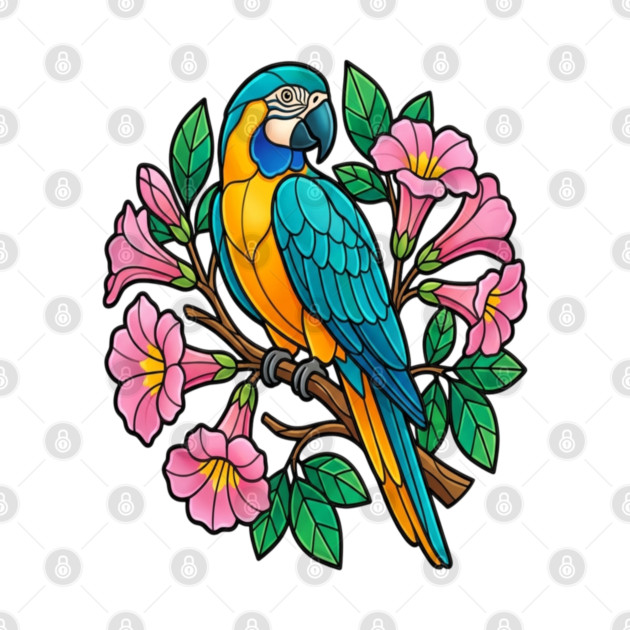Circular Tropical Macaw Floral Art by BirdsnStuff