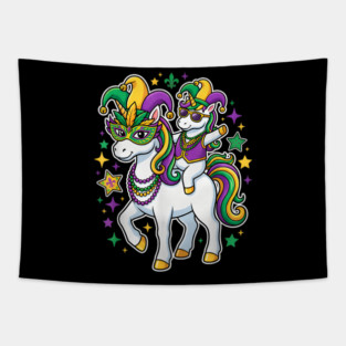Funny Unicorn Riding Horse Mardi Gras Beads Boys Girls Tapestry
