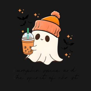 Pumpkin Spice And The Spirit Of Christ Ghost Pumpkin Coffee T-Shirt
