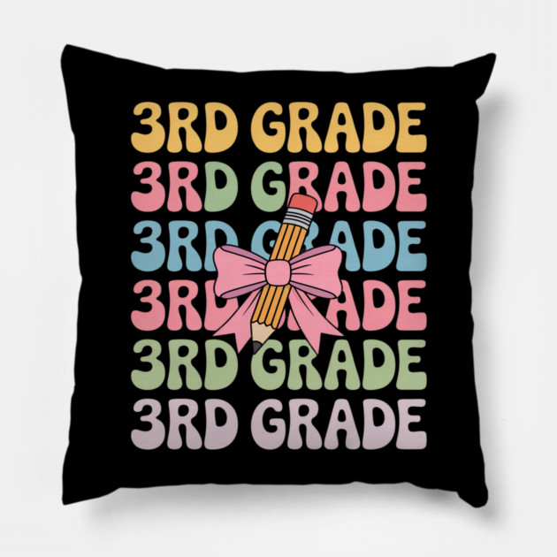 Third 3rd Grade Teacher Coquette Pencil Bow Back To School Pillow by Ink Lines