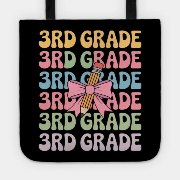 Third 3rd Grade Teacher Coquette Pencil Bow Back To School Tote by Ink Lines