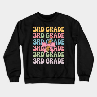Third 3rd Grade Teacher Coquette Pencil Bow Back To School Crewneck Sweatshirt