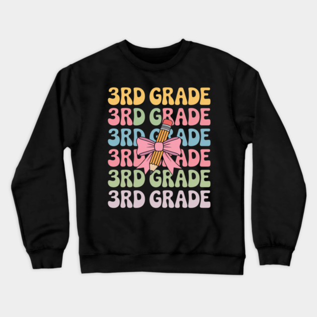 Third 3rd Grade Teacher Coquette Pencil Bow Back To School Crewneck Sweatshirt by Ink Lines
