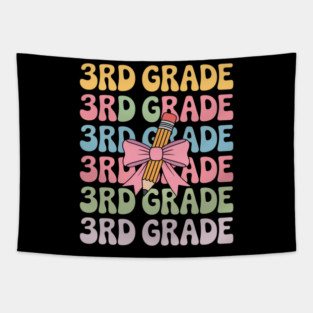 Third 3rd Grade Teacher Coquette Pencil Bow Back To School Tapestry