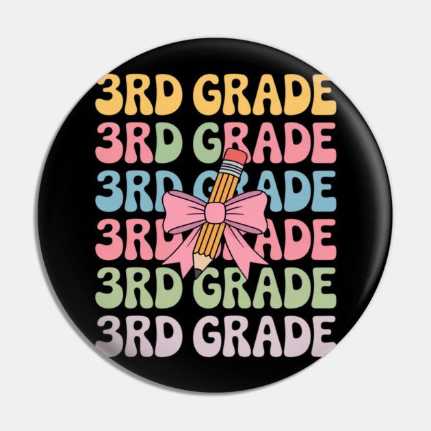 Third 3rd Grade Teacher Coquette Pencil Bow Back To School Pin by Ink Lines