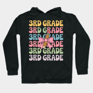 Third 3rd Grade Teacher Coquette Pencil Bow Back To School Hoodie
