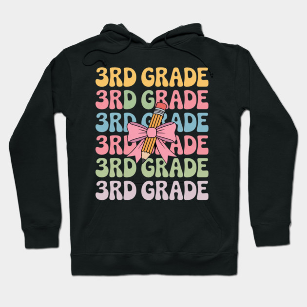 Third 3rd Grade Teacher Coquette Pencil Bow Back To School Hoodie by Ink Lines
