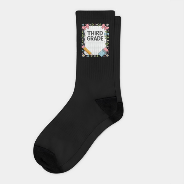 Third Grade Coquette Bow Pencil Back To School Teacher Kid Socks by Ink Lines