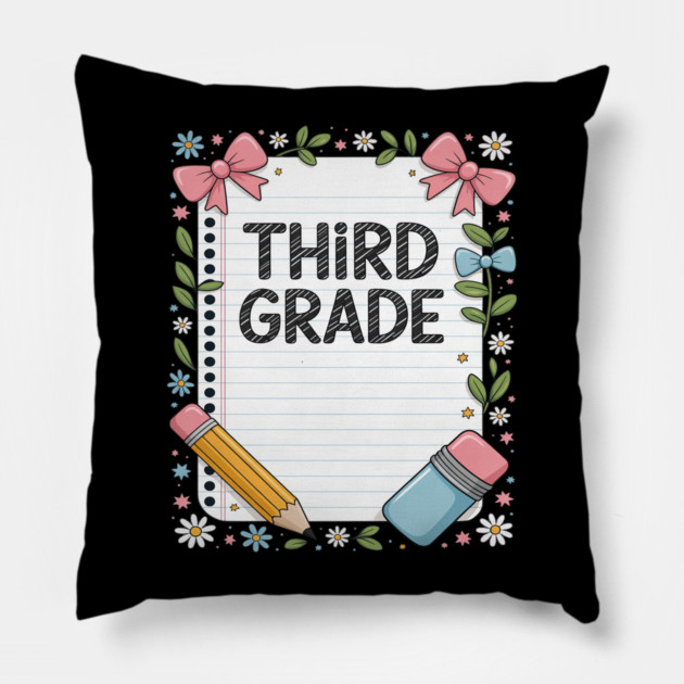 Third Grade Coquette Bow Pencil Back To School Teacher Kid Pillow by Ink Lines