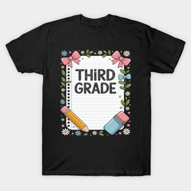Third Grade Coquette Bow Pencil Back To School Teacher Kid T-Shirt by Ink Lines