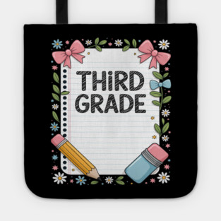 Third Grade Coquette Bow Pencil Back To School Teacher Kid Tote