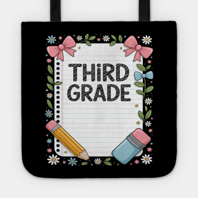 Third Grade Coquette Bow Pencil Back To School Teacher Kid Tote by Ink Lines