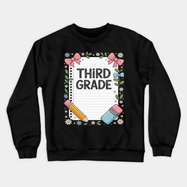 Third Grade Coquette Bow Pencil Back To School Teacher Kid Crewneck Sweatshirt by Ink Lines