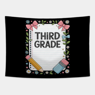 Third Grade Coquette Bow Pencil Back To School Teacher Kid Tapestry