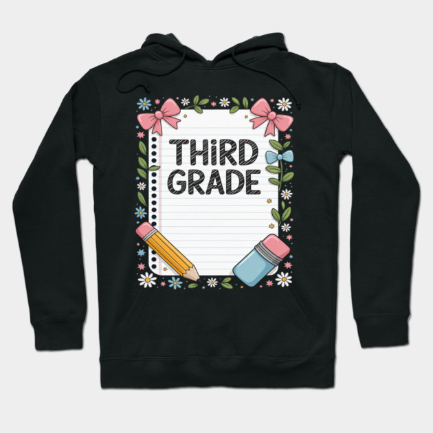 Third Grade Coquette Bow Pencil Back To School Teacher Kid Hoodie by Ink Lines
