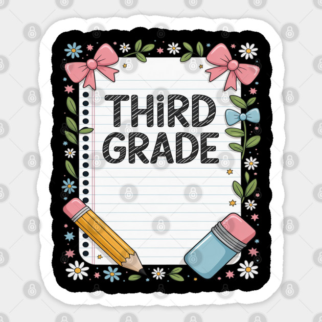 Third Grade Coquette Bow Pencil Back To School Teacher Kid Sticker by Ink Lines