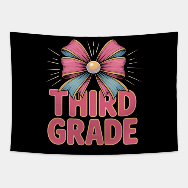 Third Grade Coquette Bow Teachers Back to School Tapestry by Ink Lines