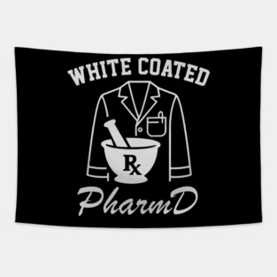 White Coated PharmD Pharmacist Design Tapestry
