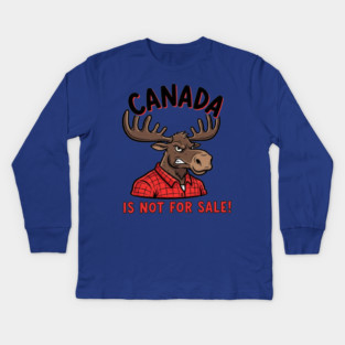 Angry Moose Canada Is Not For Sale T-Shirt - Red Flannel Lumberjack Style Kids Long Sleeve T-Shirt