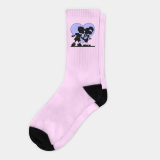 Retro Kiss Cartoon Boy and Girl Blue heart Socks