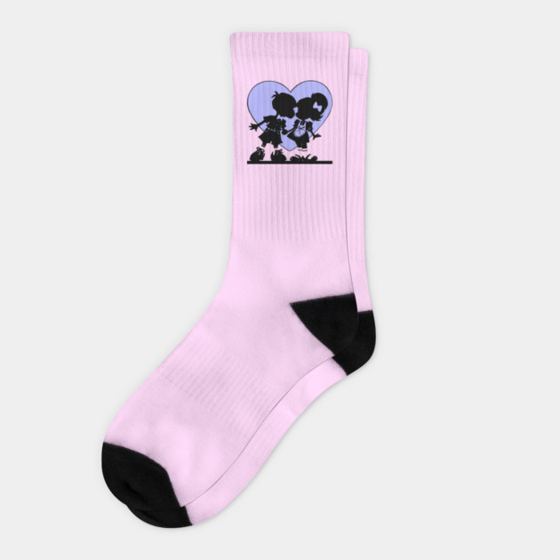 Retro Kiss Cartoon Boy and Girl Blue heart Socks by HolidayBug