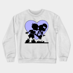 Retro Kiss Cartoon Boy and Girl Blue heart Crewneck Sweatshirt