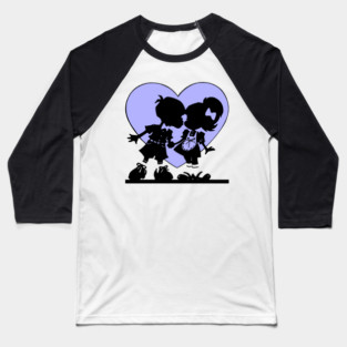 Retro Kiss Cartoon Boy and Girl Blue heart Baseball T-Shirt