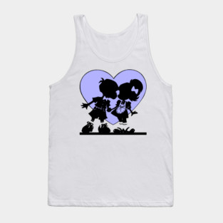 Retro Kiss Cartoon Boy and Girl Blue heart Tank Top