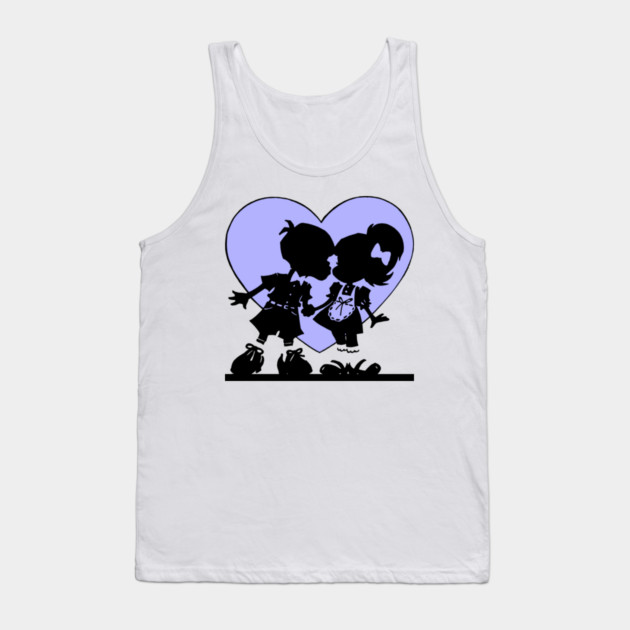 Retro Kiss Cartoon Boy and Girl Blue heart Tank Top by HolidayBug