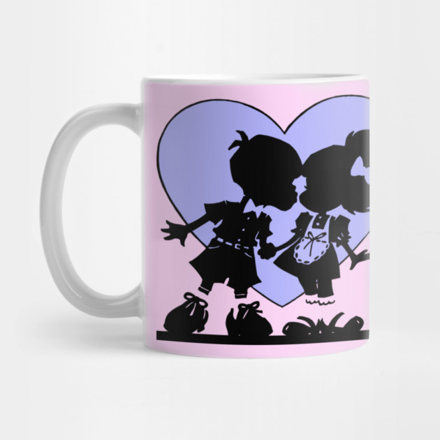 Retro Kiss Cartoon Boy and Girl Blue heart by HolidayBug