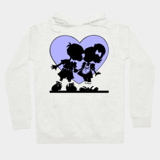 Retro Kiss Cartoon Boy and Girl Blue heart Hoodie
