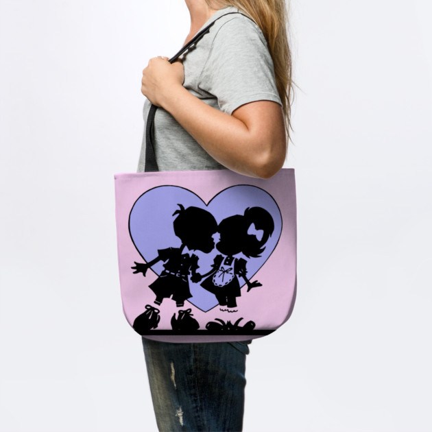 Retro Kiss Cartoon Boy and Girl Blue heart by HolidayBug