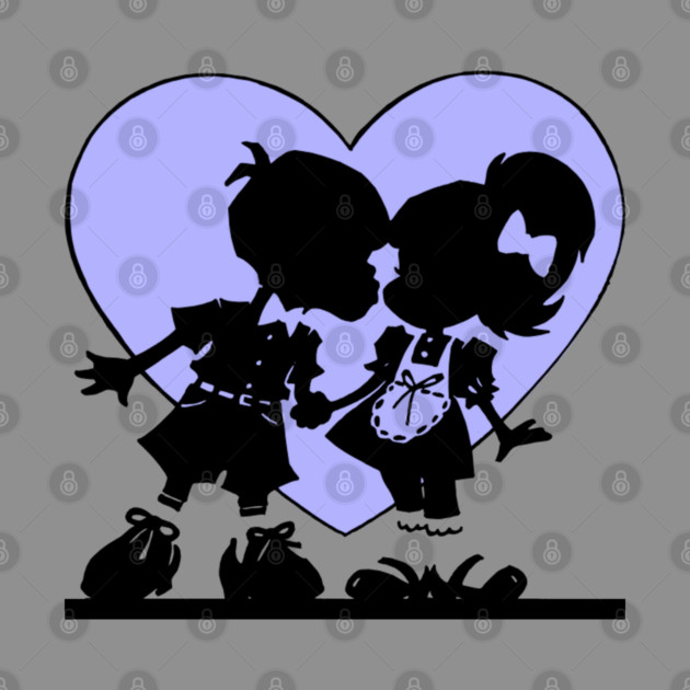Retro Kiss Cartoon Boy and Girl Blue heart by HolidayBug