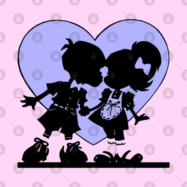 Retro Kiss Cartoon Boy and Girl Blue heart by HolidayBug