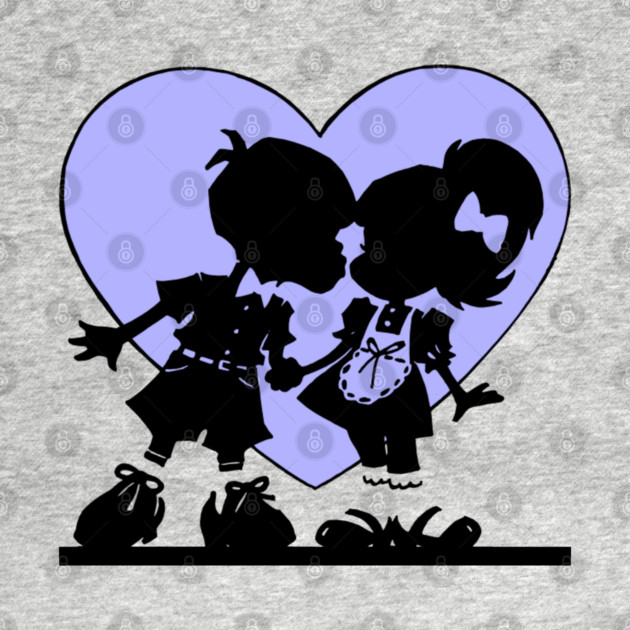 Retro Kiss Cartoon Boy and Girl Blue heart by HolidayBug