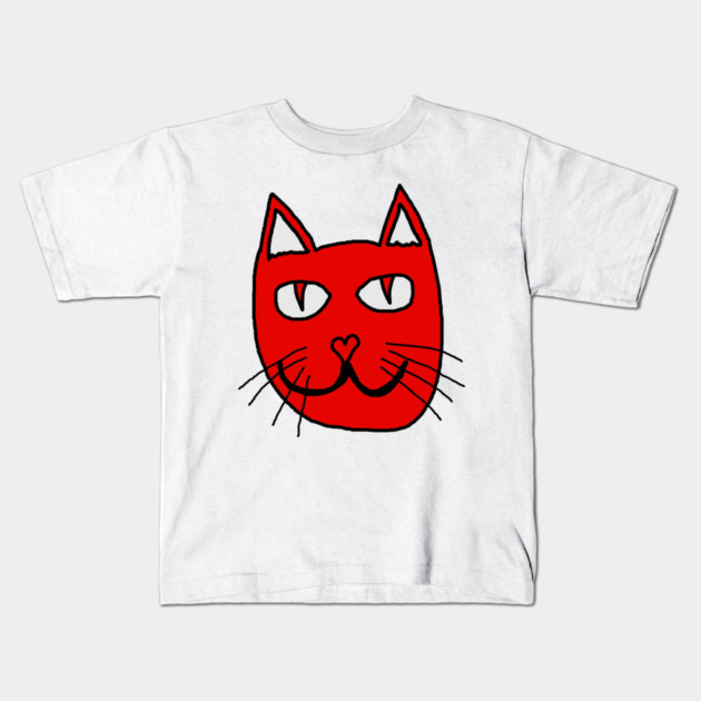 Cute Red Cat Face For Valentines Day Kids T-Shirt by Creatifly Graphic Tees