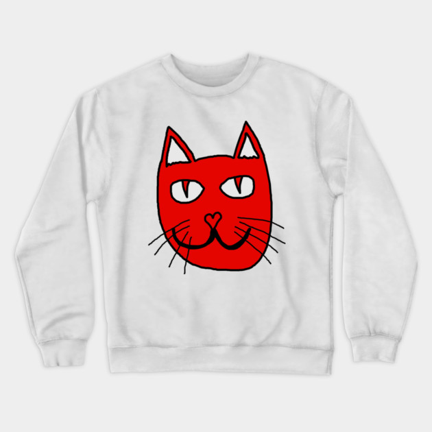 Cute Red Cat Face For Valentines Day Crewneck Sweatshirt by Creatifly Graphic Tees