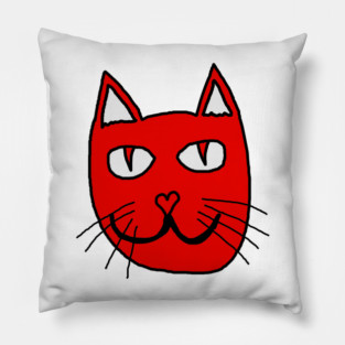Cute Red Cat Face For Valentines Day Pillow
