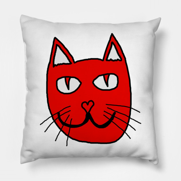 Cute Red Cat Face For Valentines Day Pillow by Creatifly Graphic Tees
