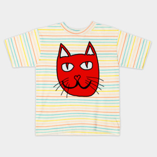 Cute Red Cat Face For Valentines Day Kids T-Shirt